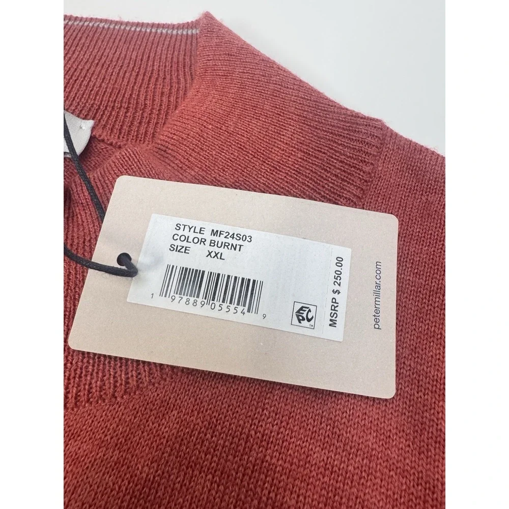 NWT Peter‎ Millar Autumn Crest Quarter Zip Wool Blend Sweater BURNT Red XXL $250